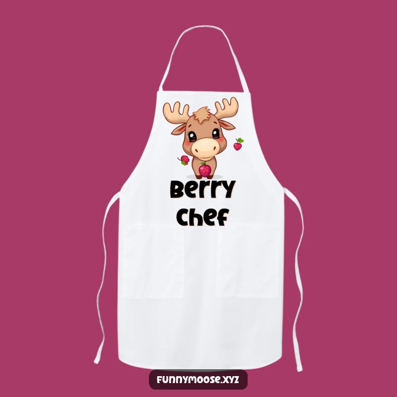 Funny Moose Apron: Playful Berry Balancer, Cook with Whimsical Focus