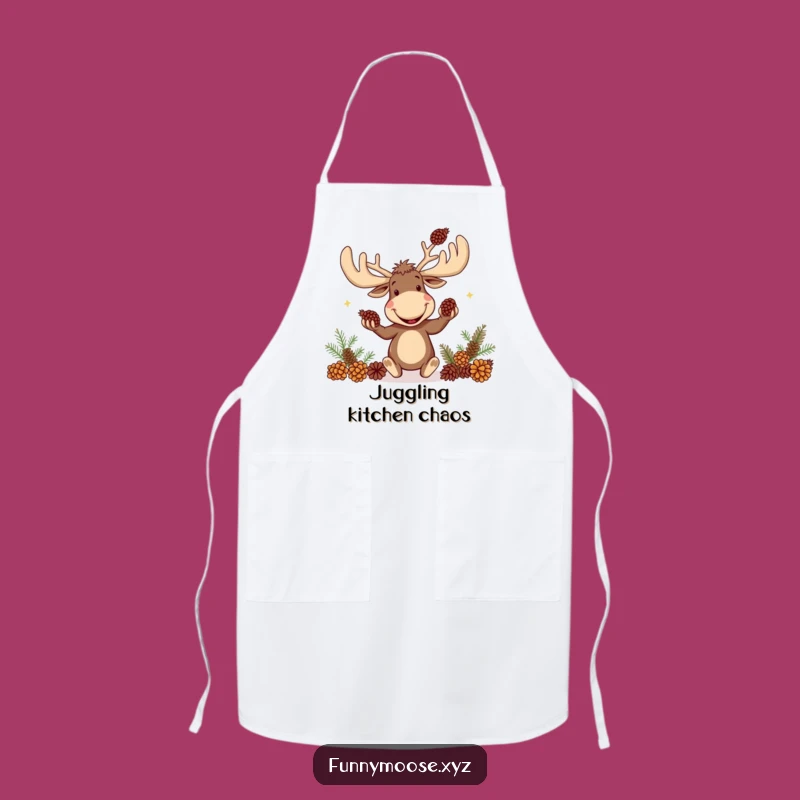 Funny Moose Apron: Goofy Juggler, Cook with Woodland Whimsy