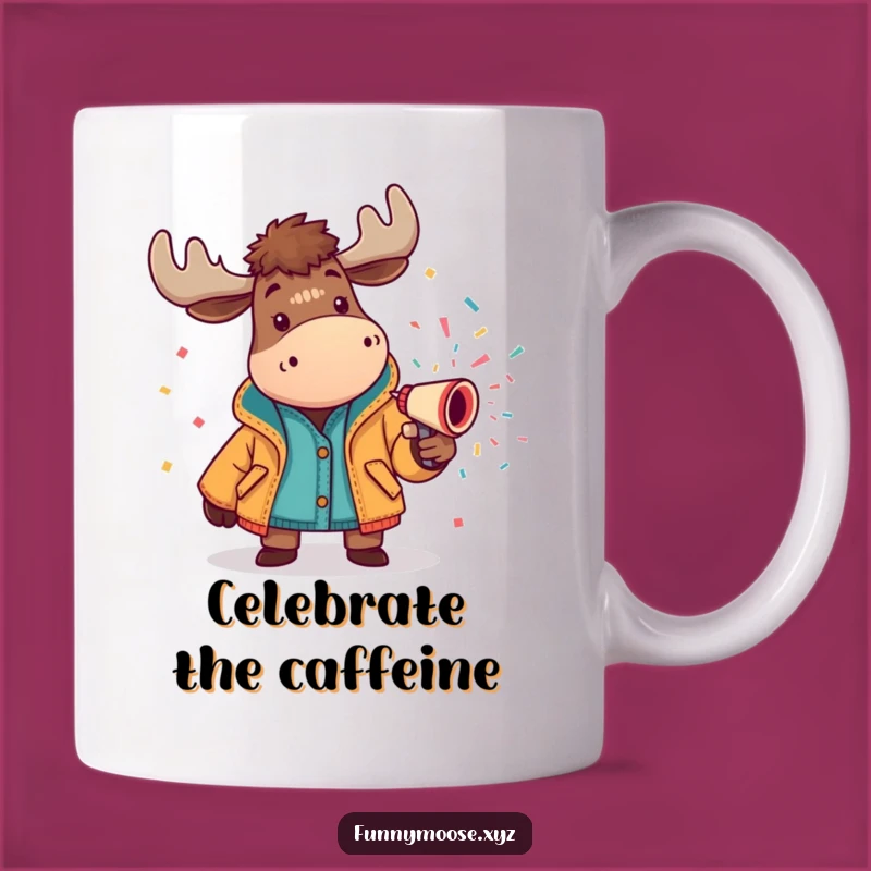 Funny Cheerful Moose Confetti Cannon Mug: Celebration Party Humor Gift