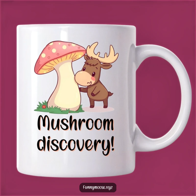 Funny Curious Moose Mushroom Mug - Thrilled Forest Explorer, Perfect Funny Gift!