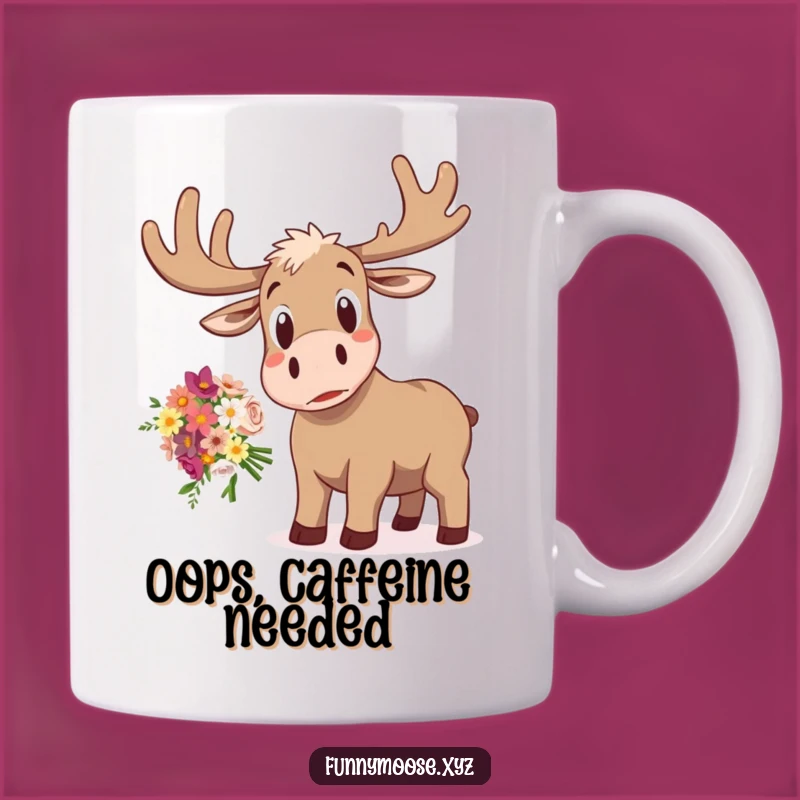 Funny Startled Moose Mug: Dropping Flowers, Hilarious Surprise Gift!