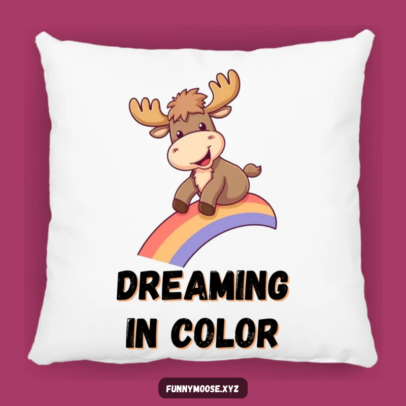 Funny Moose Rainbow Pillow - Cozy Joyful Moose Accent for Sofa, Perfect Funny Gift!