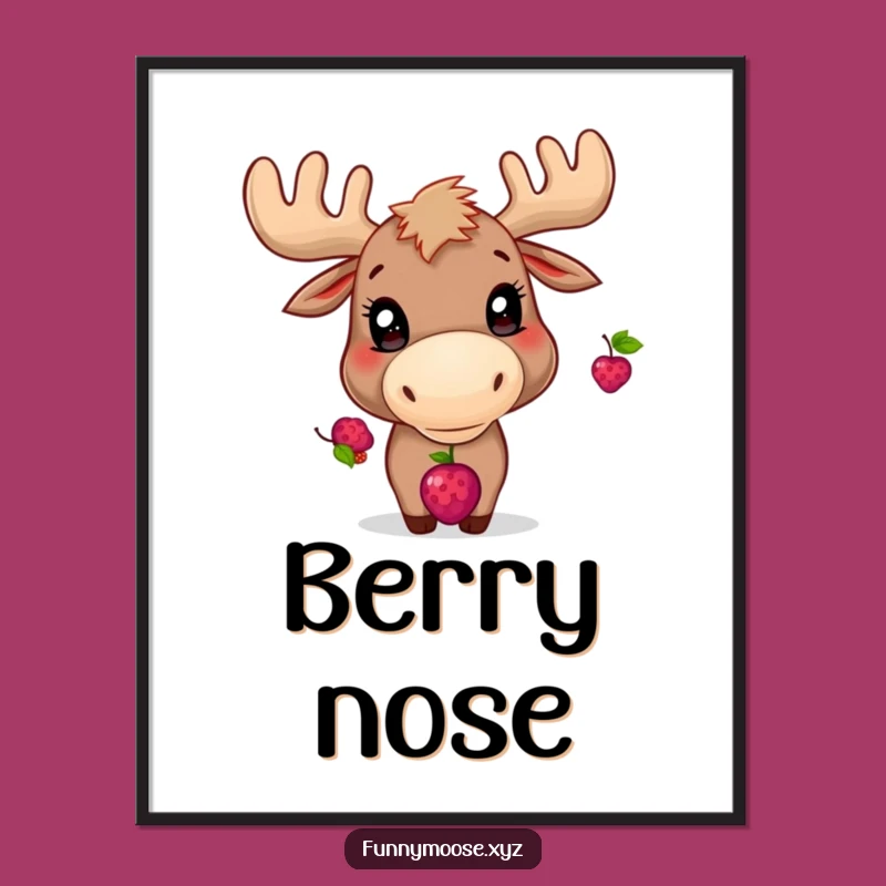 Funny Moose Digital Art: Playful Berry Balancer Print, Instant Whimsy