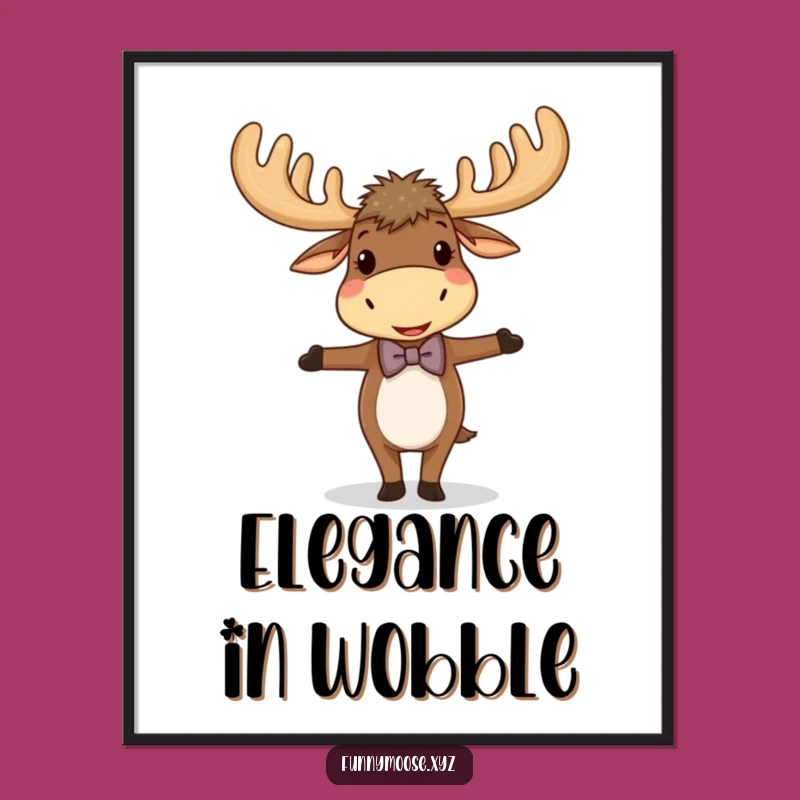 Funny Giggling Moose Bowtie Digital Art - Dapper Moose Print, Instant Funny Gift Decor!