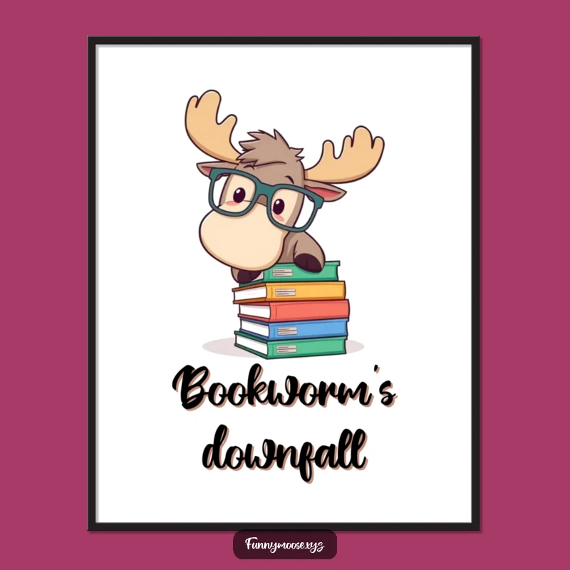 Funny Moose Digital Art Print: Book Trip for Bookish Gift Decor