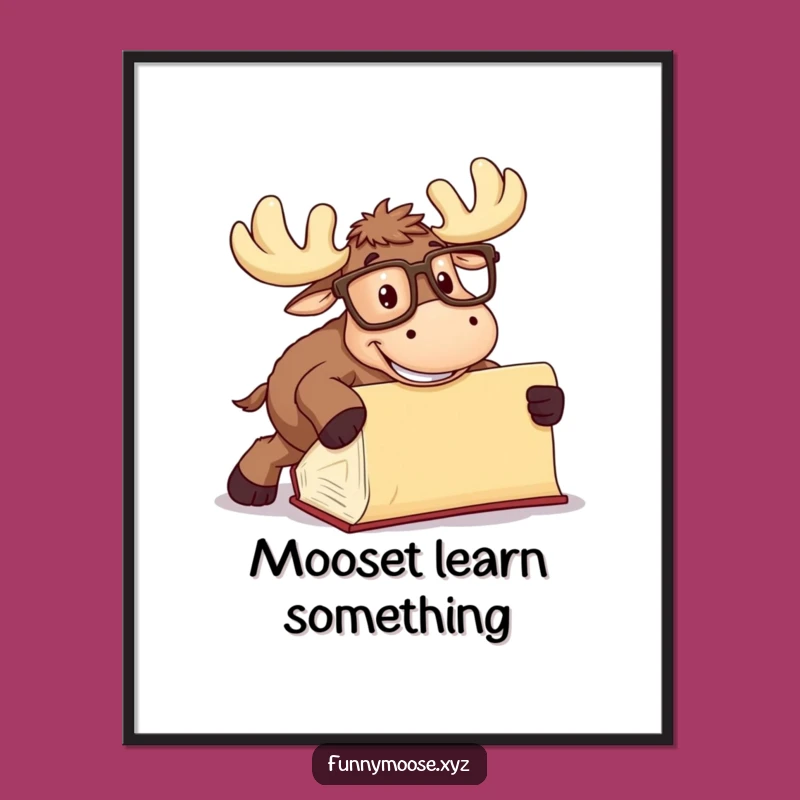 Funny Moose Digital Print: Goofy Glasses Book Wall Art Gift