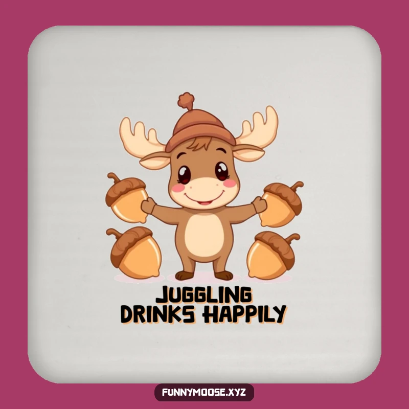 Funny Moose Coaster Set: Juggling Acorns Table Protector Gift