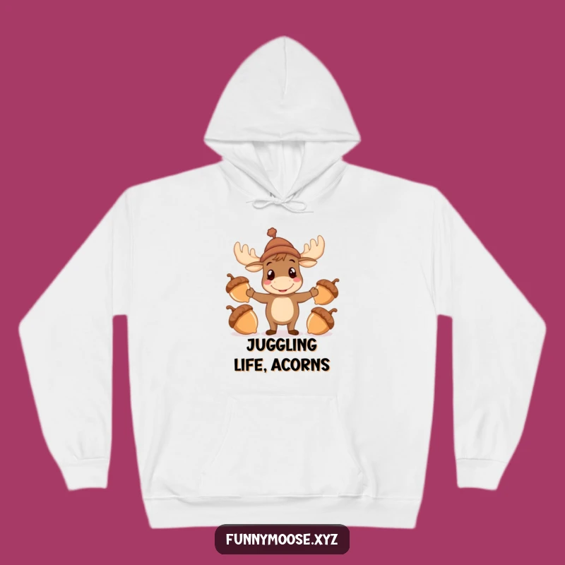 Cozy Funny Moose Hoodie: Juggling Acorns Comfort Gift
