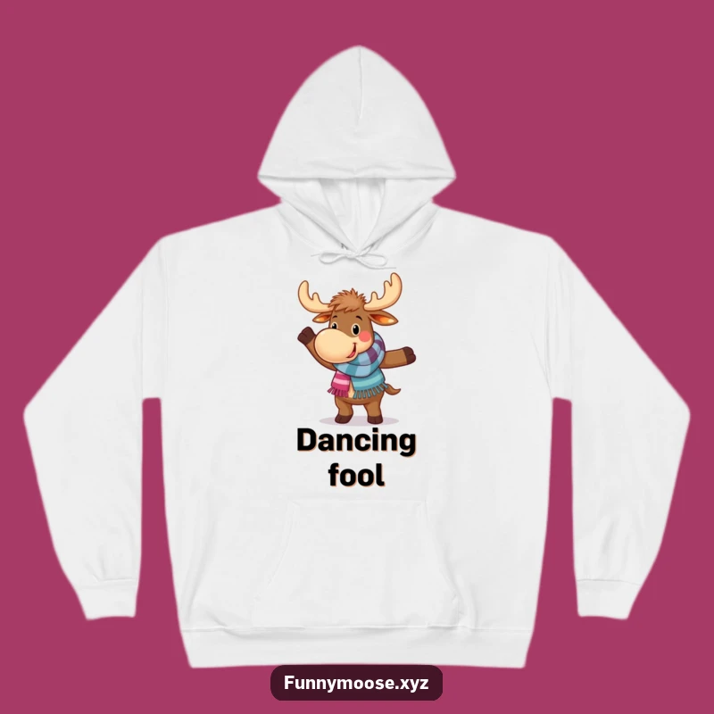 Funny Cozy Moose Hoodie: Happy Dancer in Scarf, Warm & Hilarious Gift!