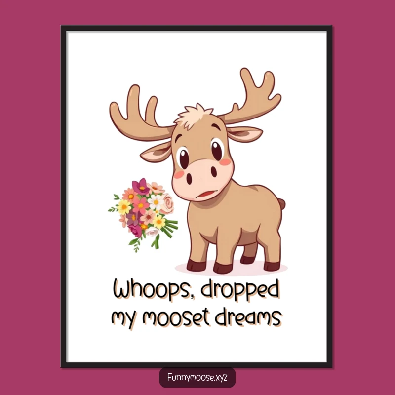 Free Printable Wall Art: Startled Moose Dropping Flowers, Funny Downloadable Decor