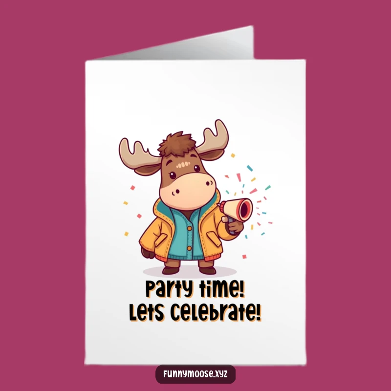 Free Printable Birthday Card: Cheerful Moose Confetti Cannon for a Festive Downloadable Gift