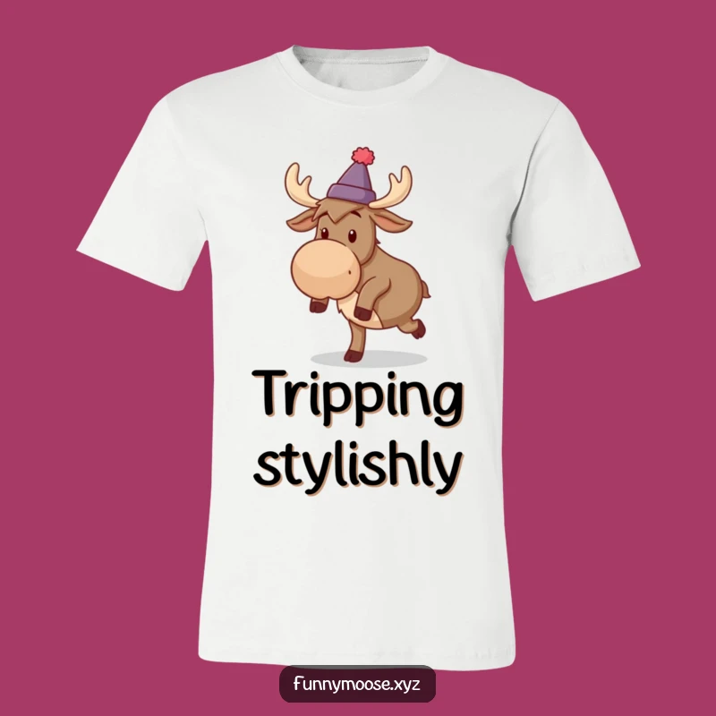 Funny Moose T-Shirt: Silly Tripper in Hat, Comical Walk Your Own Path Tee