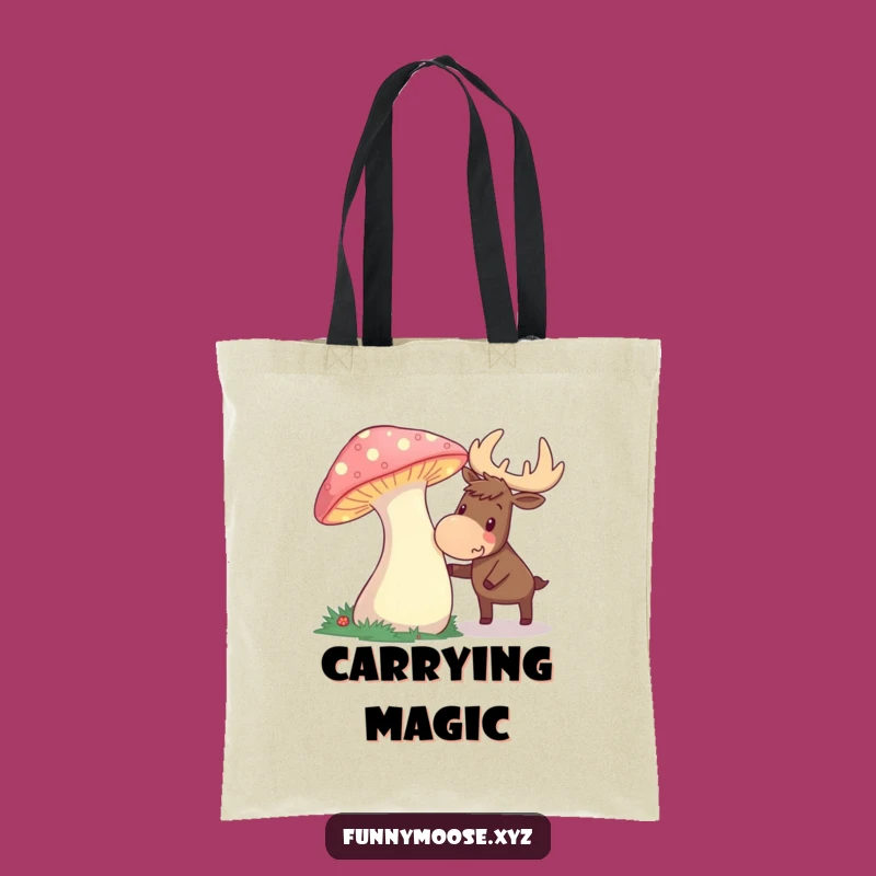 Funny Curious Moose Mushroom Tote Bag - Enchanted Explorer Carryall, Perfect Funny Gift!